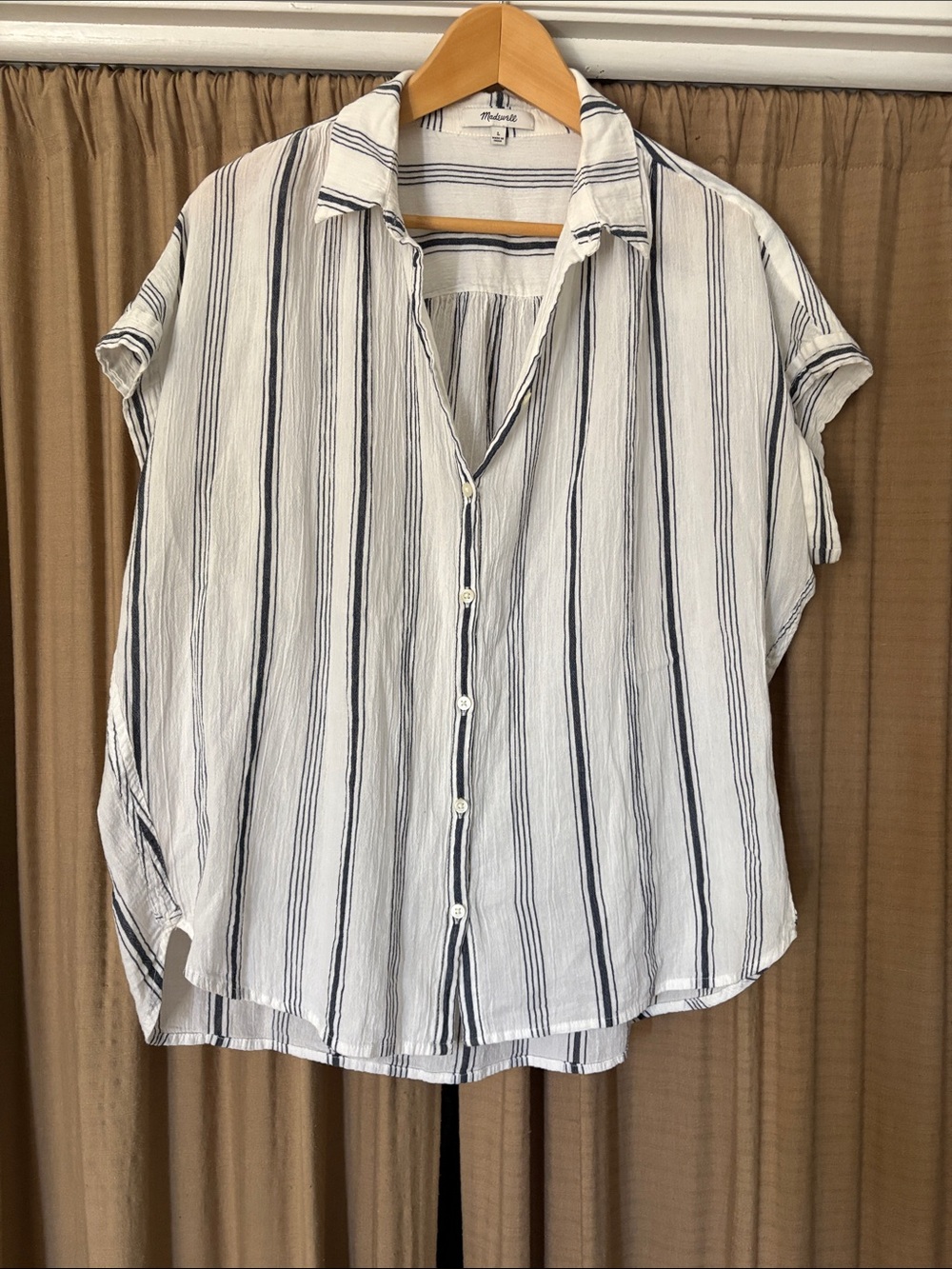 Madewell White Button-Down Shirt with Navy Stripes
